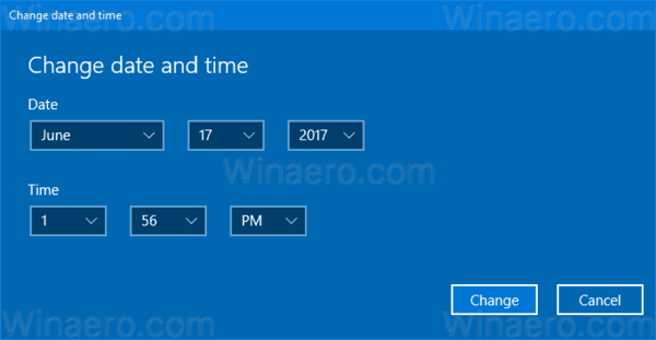 Современное диалоговое окно изменения даты в Windows 10