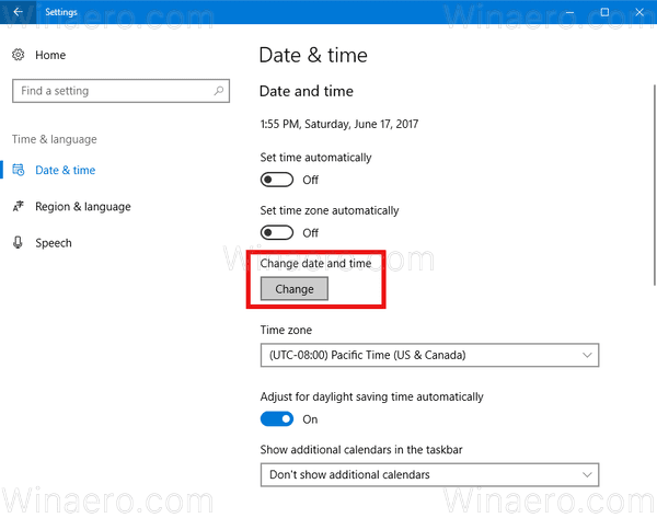 Дата изменения Windows 10