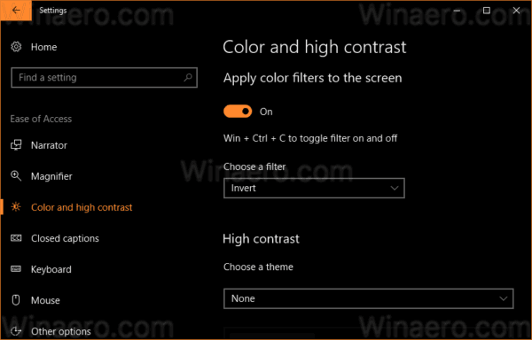 Windows 10 Color Filter Applied