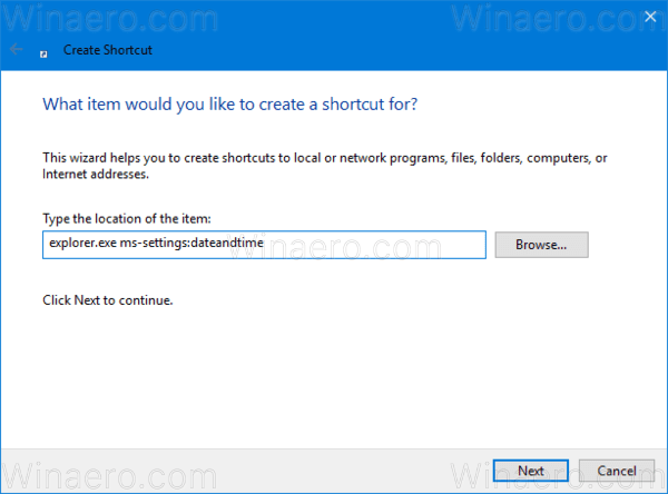 Windows 10 Create Date Time Settings Shortcut 