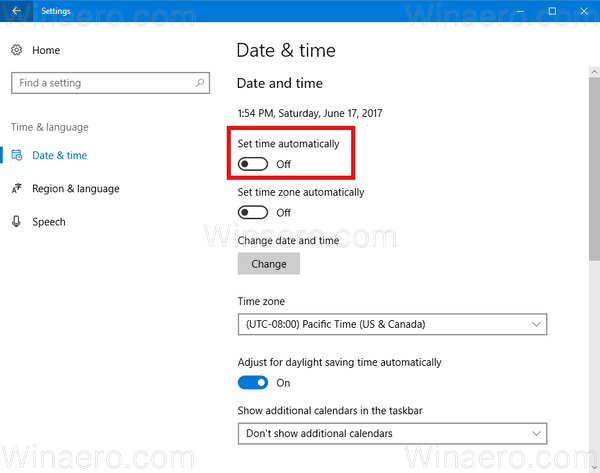 Windows 10 Disable Set Time Automatically 