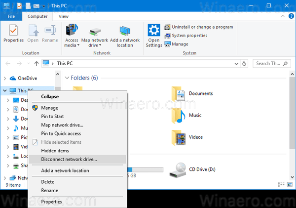 Windows 10 Disconnect Drive This Pc Context Menu 