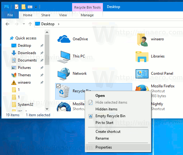 Windows 10 Right Click Recycle Bin