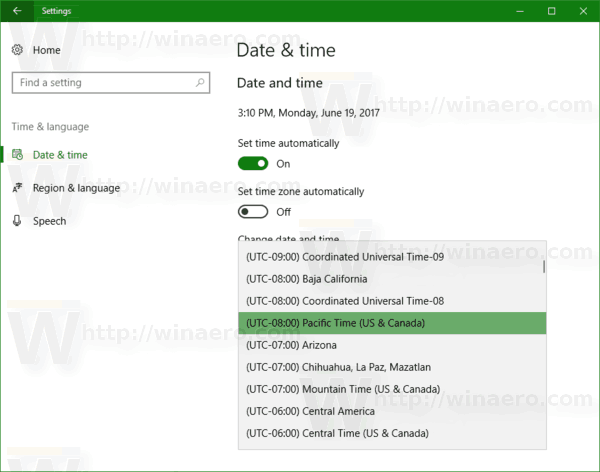 Windows 10 Установить часовой пояс