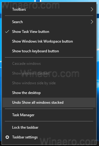 Windows 10 Undo Show Window Stacked 