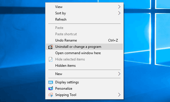 Контекстное меню удаления программы в Windows 10