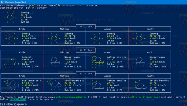 Windows 10 Weather In PowerShell Translated To German