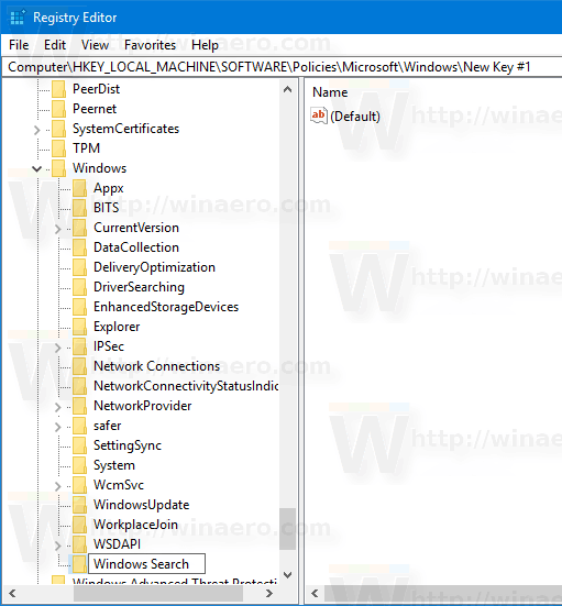 Create Windows Search Key Under Windows 