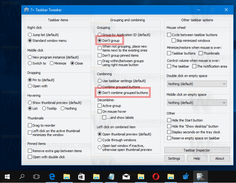 Get Classic Taskbar in Windows 10 (Disable Grouped Buttons)