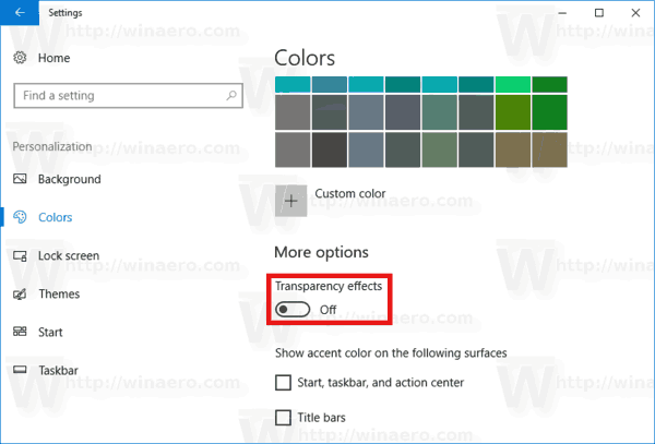 Disable Transparency Windows 10