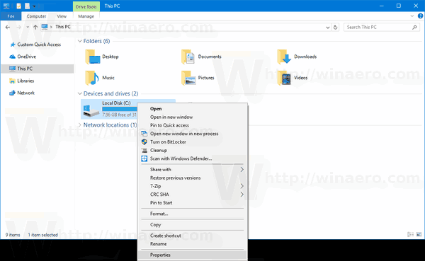 Drive Context Menu Properties Windows 10 