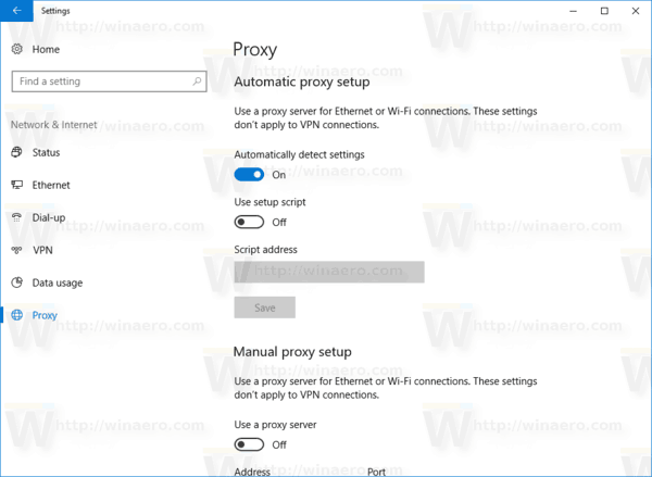 Settings Proxy Page