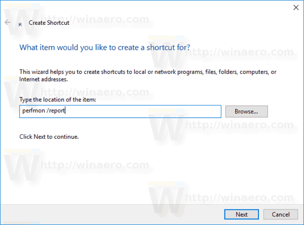 WIndows 10 Performance Report Shortcut