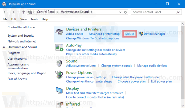 Windows 10 Control Panel Mouse Link 