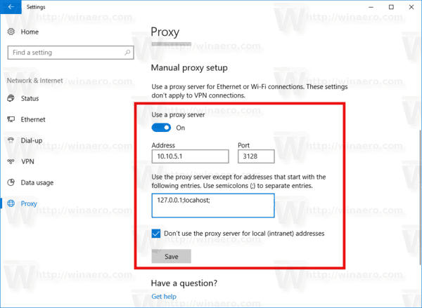 Windows 10 Manual Proxy Configuration