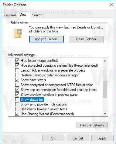 Windows 10 Disable Status Bar In File Explorer