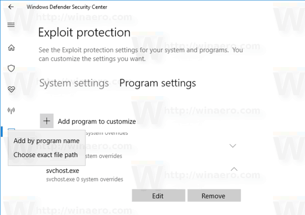 Windows 10 Exploit Protection Add New Program 