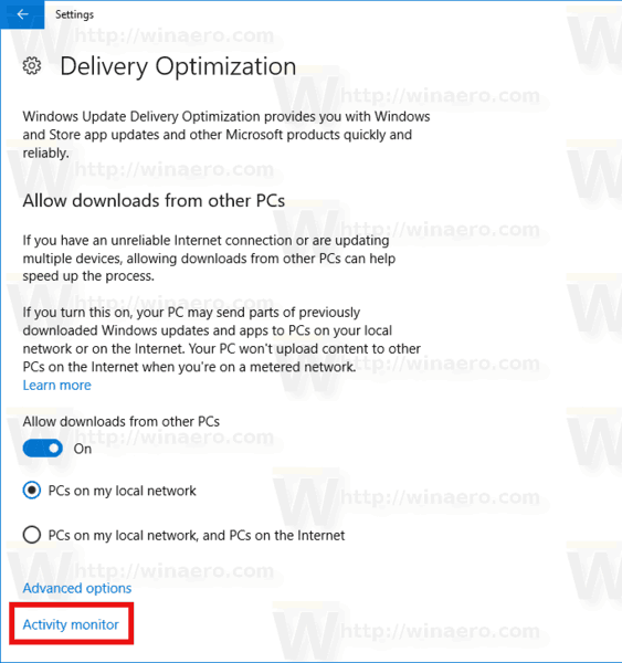 Windows Update Delivery Optimization Activity Monitor Link