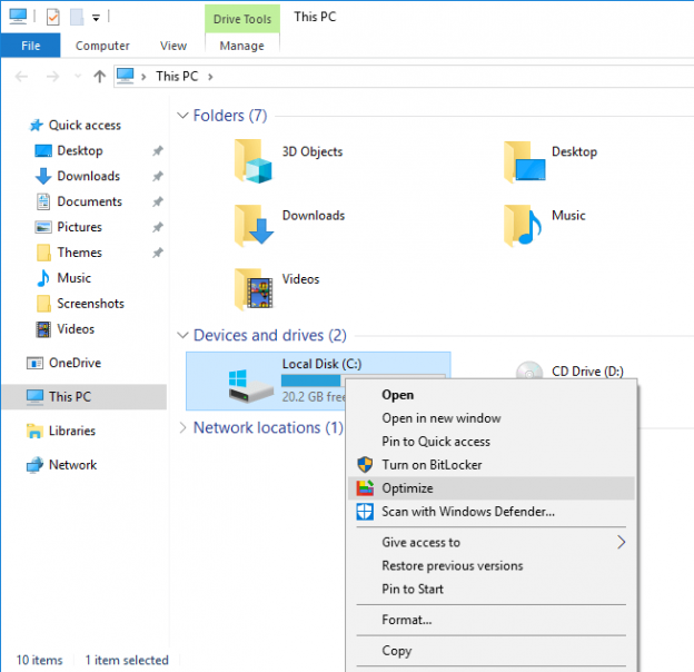 Add Optimize Drives Context Menu in Windows 10