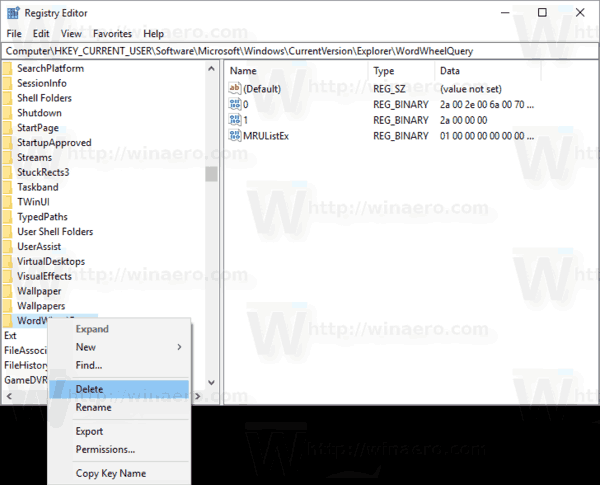 File Explorer Clear Search History In Registry