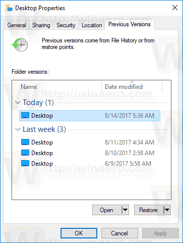restore to previous versions windows 10