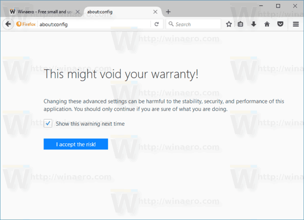 Firefox About Config Warning