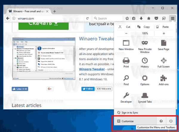 Firefox Customize UI Button