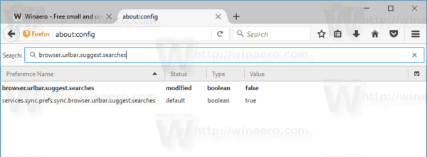 Конфигурация отключения предложений поиска в Firefox