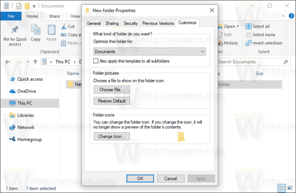 Folder Properties Windows 10 Customize Tab