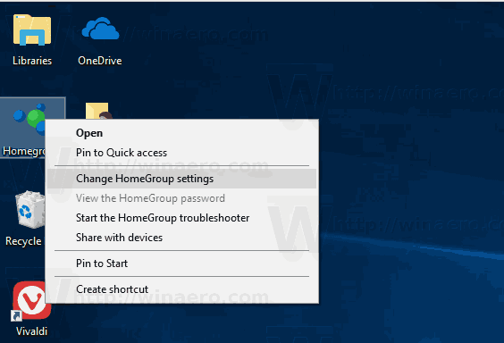 HomeGroup Desktop Icon Context Menu Windows 10