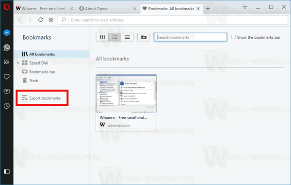 Opera 47 Export Bookmarks