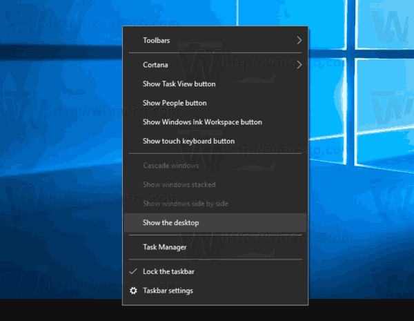 Taskbar Context Menu Show Desktop