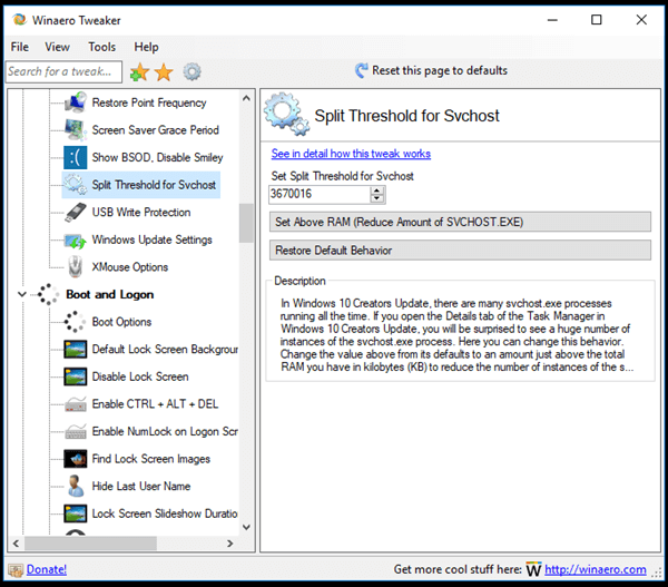 Winaero Tweaker Svchost Split Threshold