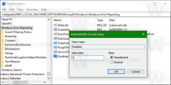 Windows 10 Disable Error Reporting