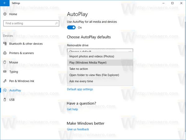 Windows 10 Change Autoplay For Device Settings
