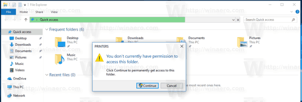 Windows 10 Confirm Folder Access