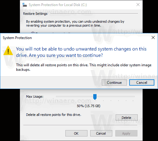 Windows 10 Удалить все точки восстановления