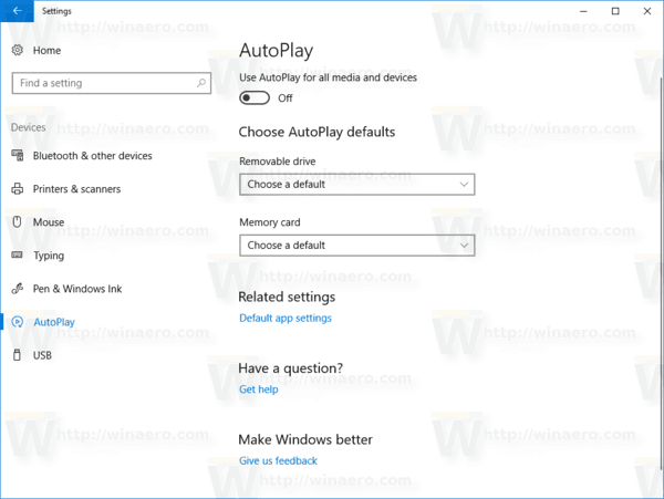 Windows 10 Disable Autoplay Settings