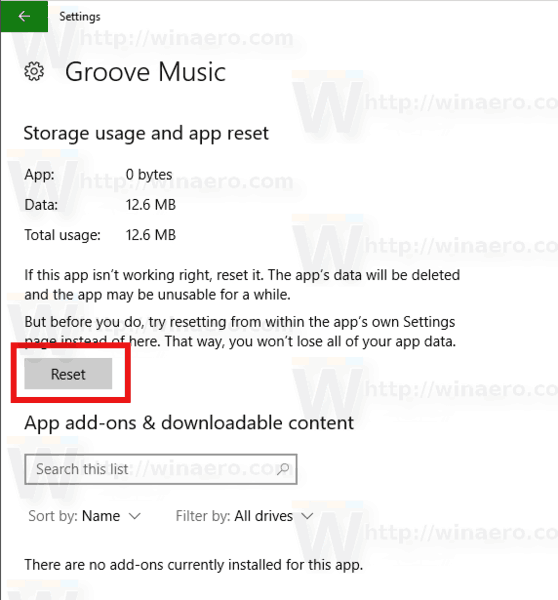 Windows 10 Reset Groove Music