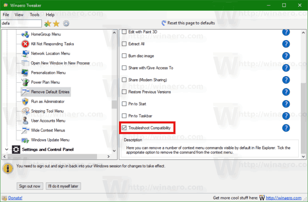 Windows 10 Troubleshoot Compatibility Context Menu Winaero Tweaker