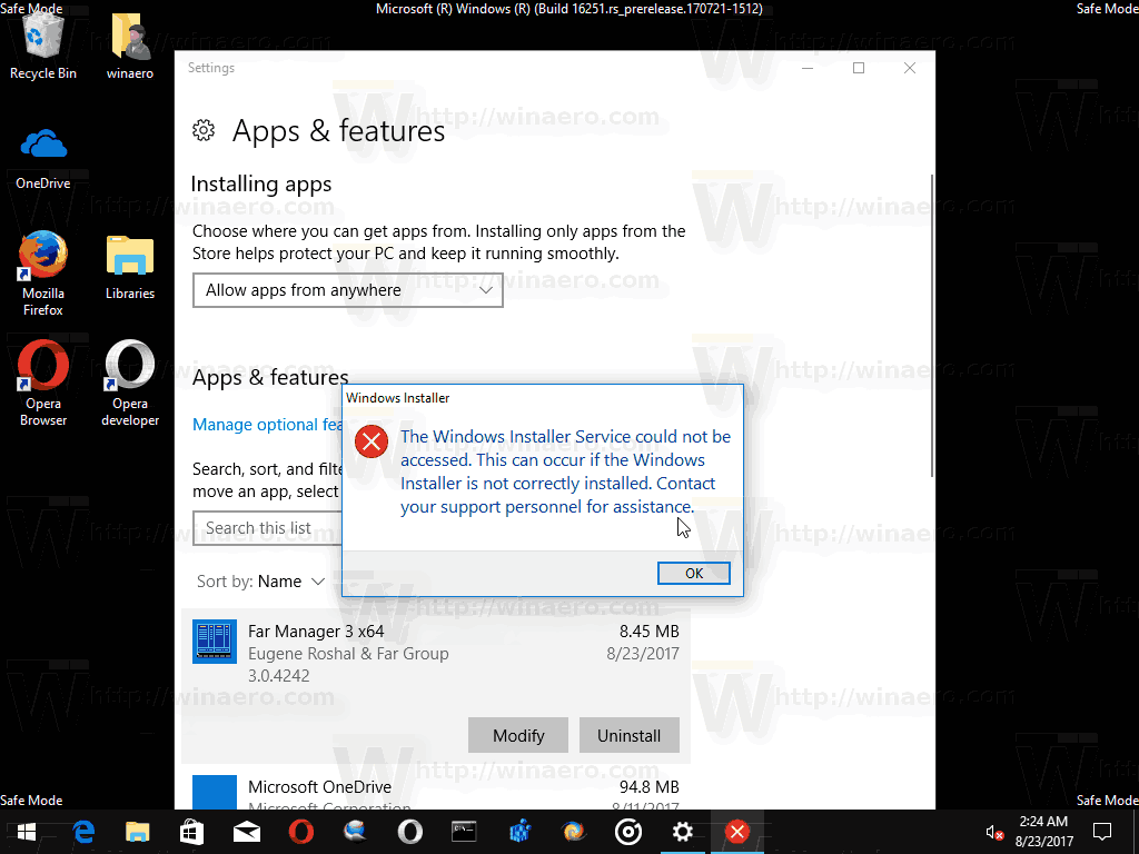 Сообщение установщика Windows в безопасном режиме