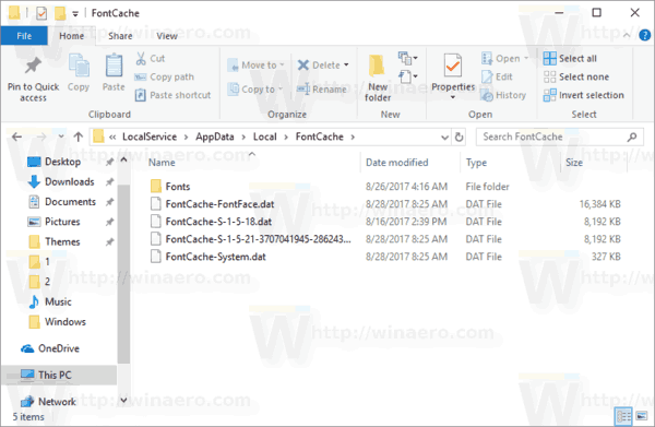 Windows Font Cache Service Profile Folder