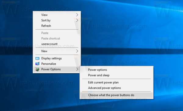 Add Power Options Context Menu in Windows 10