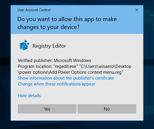 Power Option Context Menu Confirm UAC Prompt