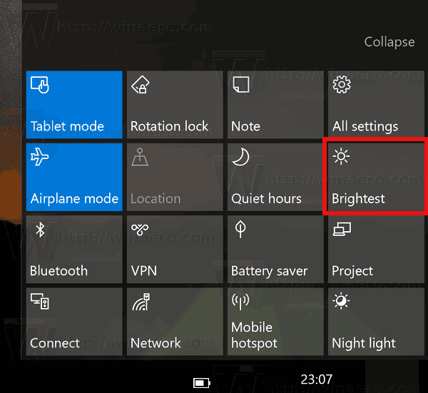 Action Center Brightness