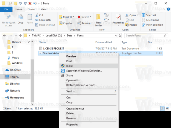 Font Install Context Menu Windows 10