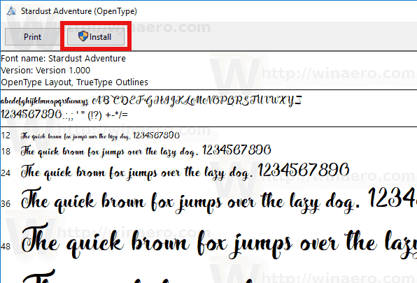 Font Preview Dialog Install Button