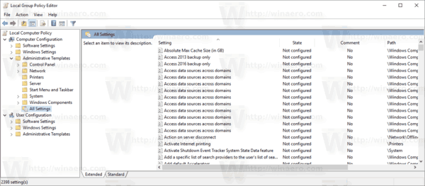 Group Policy Editor All Settings Windows 10