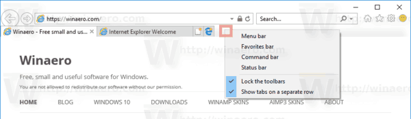 IE11 Tab Row Context Menu