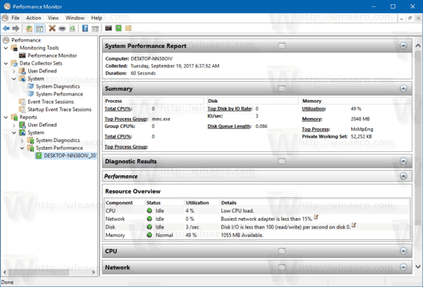 Performance Report Windows 10